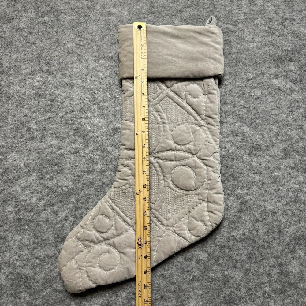 Pottery Barn Velvet‎ Quilted Christmas Stocking Taupe Beige Scroll